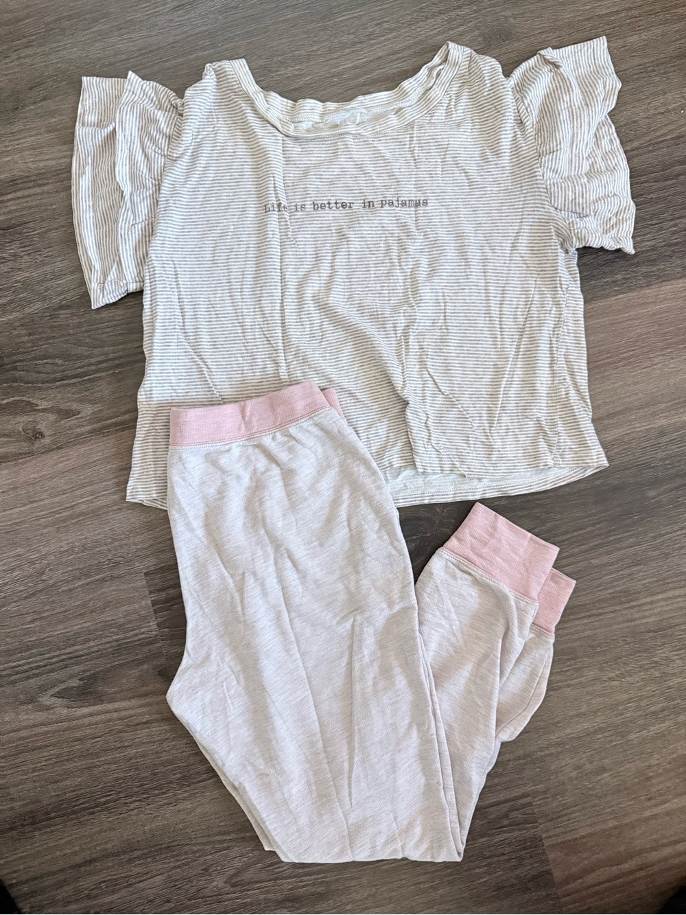 Ambrielle Cream and Pink Striped Kids Pajama Set